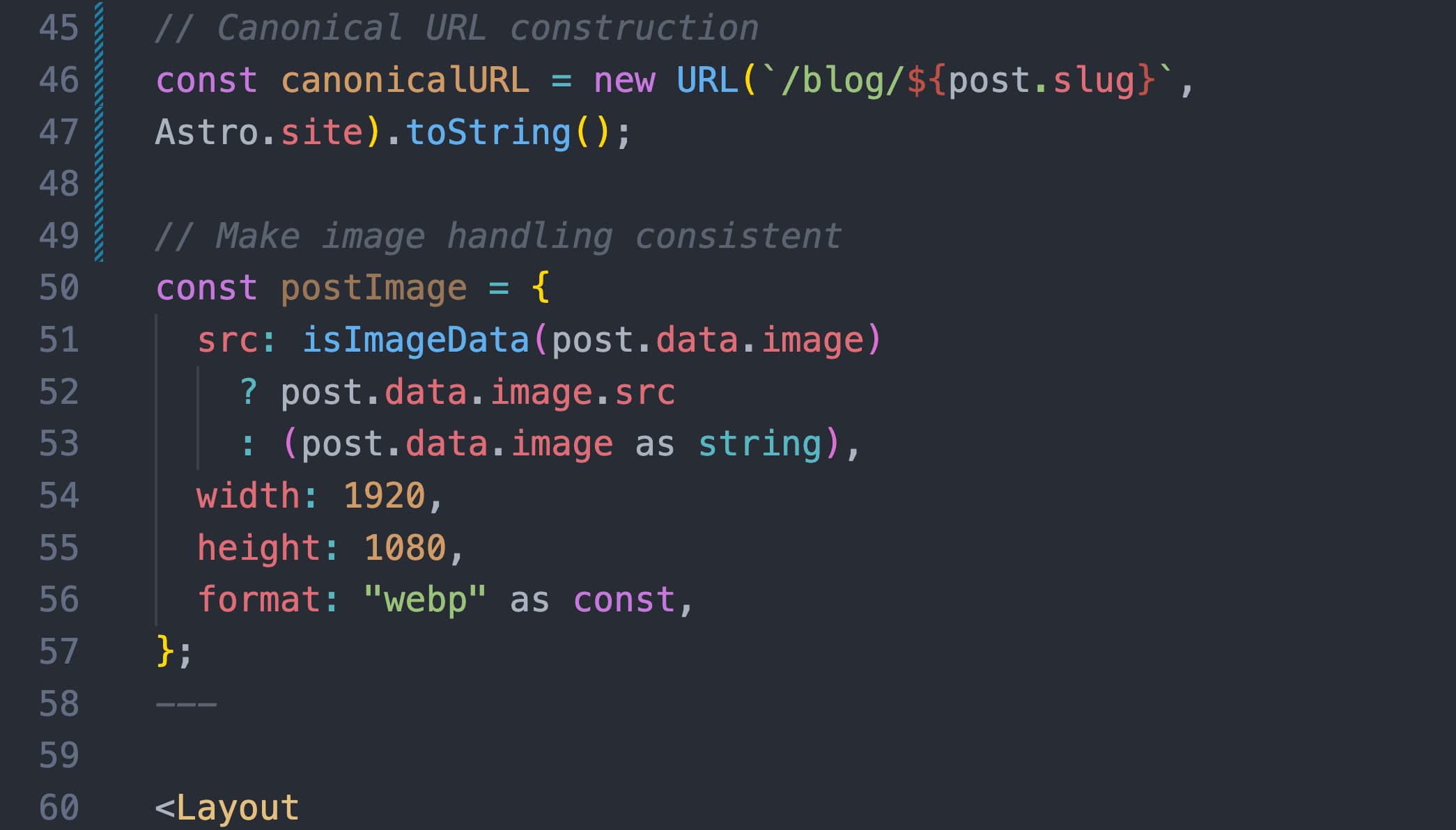 code snippet showing Astro code fence